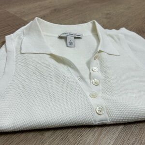 Cotton by Autumn Cashmere 100% Cotton Knit White Sleeveless Polo Top